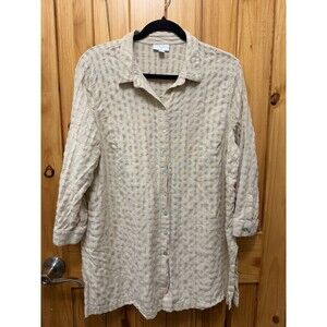 J. Jill Textured Beige Button Up Tunic Top 100% Cotton Size XL